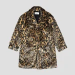Saint Michael Leopard Fur Button-Up Coat Brown Front View