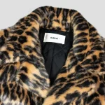 Saint Michael Leopard Fur Button-Up Coat Brown Front View
